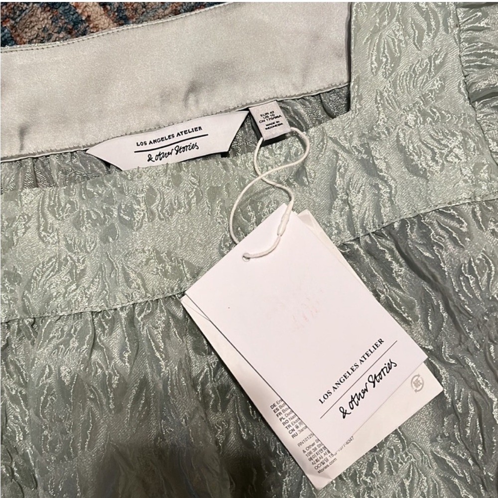 Other Stories (NWT) | mint green jacquard puff sleeve square neck belted - Picture 3 of 8